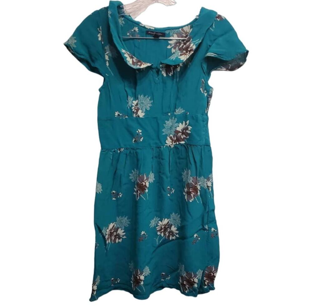 American Eagle Teal Floral Side Zip Wide Waist Midi Dress Size 2